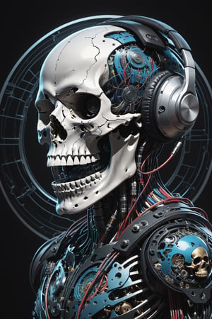 

A mesmerizing, ultra-detailed illustration  À biomechanic circle with cyborg skull figure inside like tekno tribe visual free party with speaker and sub bass like incubus void audio speaker Inside and Intricate cable and electronic device in vector illustration design, black and withe, no grey level, illustration with black background no gradient  , in a powerful pose, High-key lighting illuminates the scene, showcasing the perfect anatomy, Strong outlines and bold traces define the cel-shaded, vector illustration, rendered in 4K resolution. The overall atmosphere is unsettling yet motivational, evoking the styles of Glenn Brown, Carne Griffiths, Alex Ross, Artgerm, James Jean Bangs, and Todd McFarlane.