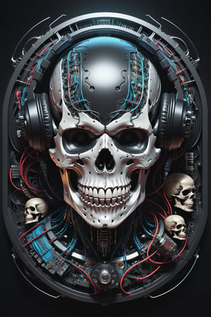 

A mesmerizing, ultra-detailed illustration  À biomechanic circle with cyborg skull figure inside like tekno tribe visual free party with speaker and sub bass like incubus void audio speaker Inside and Intricate cable and electronic device in vector illustration design, black and withe, no grey level, illustration with black background no gradient  , in a powerful pose, High-key lighting illuminates the scene, showcasing the perfect anatomy, Strong outlines and bold traces define the cel-shaded, vector illustration, rendered in 4K resolution. The overall atmosphere is unsettling yet motivational, evoking the styles of Glenn Brown, Carne Griffiths, Alex Ross, Artgerm, James Jean Bangs, and Todd McFarlane.