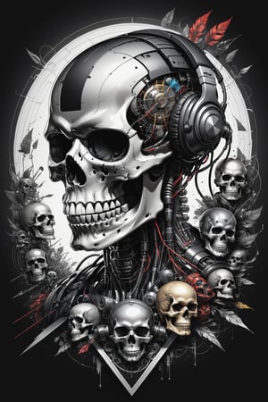 

A mesmerizing, ultra-detailed illustration  in a It's just three mens characters cyborg skull robot portrait inside a triangle, they mixing, like tekno tribe visual free party with speaker and sub bass around him, audio speaker sono Inside and Intricate cable and electronic device in vector illustration design, black and withe, no grey level, illustration with black background no gradient, logo style, for printing ready, in a powerful pose, High-key lighting illuminates the scene, showcasing the perfect anatomy, Strong outlines and bold traces define the cel-shaded, vector illustration, rendered in 4K resolution. The overall atmosphere is unsettling yet motivational, evoking the styles of Glenn Brown, Carne Griffiths, Alex Ross, Artgerm, James Jean Bangs, and Todd McFarlane.