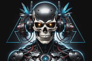 

A mesmerizing, ultra-detailed illustration It's just three mens characters cyborg skull robot portrait inside a triangle, they mixing, like tekno tribe visual free party with speaker and sub bass around him, audio speaker sono Inside and Intricate cable and electronic device in vector illustration design, black and withe, no grey level, illustration with black background no gradient, logo style, for printing ready her hands closed in a powerful pose, High-key lighting illuminates the scene, showcasing the perfect anatomy, Strong outlines and bold traces define the cel-shaded, vector illustration, rendered in 4K resolution. The overall atmosphere is unsettling yet motivational, evoking the styles of Glenn Brown, Carne Griffiths, Alex Ross, Artgerm, James Jean Bangs, and Todd McFarlane.