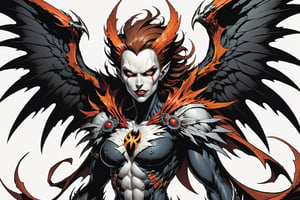 midshot, cel-shading style, centered image, ultra detailed illustration of the comic character ((female Spawn Harpy, by Todd McFarlane)), posing, black, white, brown rust and orange colors, ((Half Body)), (tetradic colors), inkpunk, ink lines, strong outlines, art by MSchiffer, bold traces, unframed, high contrast, cel-shaded, vector, 4k resolution, best quality, (chromatic aberration:1.8)