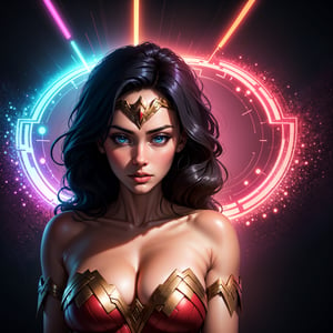 Wonder Woman (big tits) masterpiece, best quality, ((abstract, psychedelic, neon, background)),(creative:1.3), sy3, SMM, fantasy00d