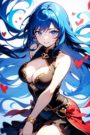 anime girl , hight resolution, long hair, blue hair, floating_hair, pirate clothes, smiling, looking to the camera, erotic pose, hearts