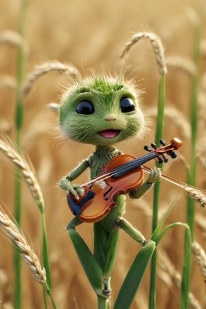  A Chibi cricket plays the violin on top of wheat seed at the end of the stem of wheat grass. 
detailed eyes, detailed face, detailed skin, detailed hands, 
high_resolution, high detail, noise_reducer, 4k, HD, detailmaster2,Leonardo Style,photo r3al