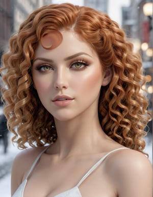 ((photorealistic)), perfect anatomy, realistic skin, detailed eyes, detailed face, hazel eyes, ((smokey eyes)), 32 y.o. woman model, red blonde , short curly braid , cleavage, robotic, chubby, snow street,
knee up photo 