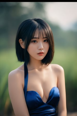 shaved pussy,  photograph,  stylized,  ((1girl, loli:1.3, cute girl:1.2,  moe:1.2,  vietnam girl,  vietnam,  cosplay,  cos)),  wearing Charred Inca Polyurethane dark blue robe,  S-shape pose,  Flaming Low fade hairstyle,  Clear skies,  Flustered,  Nikon Z9,  L USM,  Desaturated,  masterpiece,  contest winner,  RAW photo,  subject,  (high detailed skin:1.2),  8k uhd,  dslr,  soft lighting,  high quality,  film grain,  Fujifilm XT3