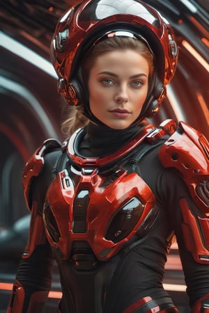 (Hyper-realistic scene of a beautiful Russian woman), (futuristic Russian cosmonaut in sophisticated red and black space pilot suit), (Exiting a futuristic spaceship transport), (open shot), ((Doom Helmet style helmet)), (commanding a landing of highly sophisticated robotic construction equipment on a new planet), (futuristic), (realistic and futuristic spacesuit style), (perfect face and realistic textures), (New planet with alien plants and vegetation) professional dynamic photography, intricate, cinematic, ominous, cinematic poster, golden ratio, cgsociety trend, intricate, epic, artstation trend, vibrant, (photorealistic), (perfect and detailed eyes), (realistic skin), (realistic lighting with ray tracing method), cinematic, cyborg concept  ,cyborg,cyborg concept,DonMCyb3rN3cr0XL ,cyborg style,mecha,robot,EpicSky,lofi,Ballerina ,IMGFIX