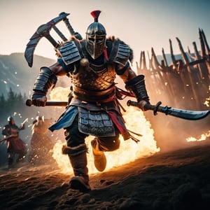 ((Insanely dynamic action shot)) of Berserker from For Honor, ultra realistic shot on Fujifilm GFX 50r Darek Zabrocki, Neil Blevins, Cedric Peyravernay, atmospheric