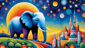 oil painting concept art, vibrant color, 

The Southern Star Atlas, (Teppei Sasakura style:1.5),  (Pointillism:1.3), (papercutting:1.2), cutout picture, (HDR:1.4), high contrast, 

1 large elephant,Create a whimsical and vibrant savannah area scape with colorful, fantastical buildings,flower in front of buildings ,The color palette should include vibrant blue colors with contrasting highlights and shadows to give depth, The brushwork is smooth with clean lines for the buildings and more fluid strokes for the sky and water reflections, The overall art style evoke elements of surrealism mixed with folk art, Draw inspiration from artists like Marc Chagall for dreamlike scenes and Joan Miró for bold colors and shapes, midnight, shining crescent moon,

a image for a póster of psytrance festival, contains fractals, spiritual composition, the imagen evoke happiness and energy. the imagen contains organic textures and surreal composition. some parts of the image evoke a las trip,