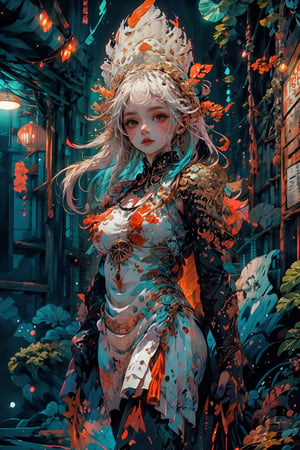best quality, masterpiece, ultra detailed, ultra high res, photorealistic, raw photo, absurdres, absolutely resolution:1.3), Best quality, masterpiece, strong contrast, high level of detail, Best quality, masterpiece, 16k wallpaper, concept art, high level of detail, strong contrast,

woman, flower dress, colorful, darl background,flower armor,green theme,exposure blend, medium shot, bokeh, (hdr:1.4), high contrast, (cinematic, teal and orange:0.85), (muted colors, dim colors, soothing tones:1.3), low saturation, middle shot, Yamato, nice studio lighting,