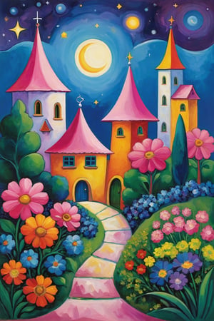 oil painting concept art, vibrant color, 

The starry night, Teppei Sasakura style, 

Create a whimsical and vibrant townscape with colorful, fantastical buildings, flower garden, The color palette should include bright pinks, oranges, blues, and purples, with contrasting highlights and shadows to give depth, The brushwork should be smooth, with clean lines for the buildings and more fluid strokes for the sky and water reflections, The overall art style should evoke elements of surrealism mixed with folk art, Draw inspiration from artists like Marc Chagall for dreamlike scenes and Joan Miró for bold colors and shapes,

a image for a póster of psytrance festival, contains fractals, spiritual composition, the imagen evoke happiness and energy. the imagen contains organic textures and surreal composition. some parts of the image evoke a las trip,p1c4ss0