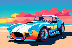 ultra hires, ultra detailed, masterpiece 

1car, no human, artwork of t-shirt graphic design, flat design of one retro vintage, onça pintada, colorful shades, highly detailed clean, vector image, photorealistic masterpiece, professional photography, realistic retro Shelbya Cobra 427,  , simple sunrise beach backdrop for car, flat white background, isometric, vibrant vector, white blackground, extremely wide shot,  long shot, (full body image 1 3), (full body shot 1 3), (zoom  out 1 3), frame in full car body,ayaka_genshin,cart00d,potcoll