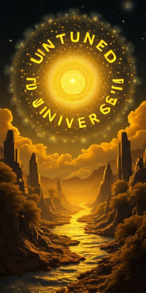 Untuned Universe logotype:  The artist name "Untuned Universe" Is displayed ontop of the picture in letters that look like golden bars