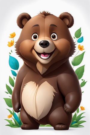 create 1 cartoon character ilustration , bear :  a funny impression to the smile charakter, bacground white