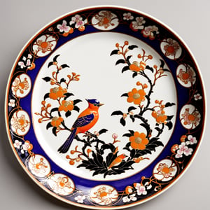 fnxipltz, a plate with a bird and flowers on it with art nouveau acccents, ultra sharp