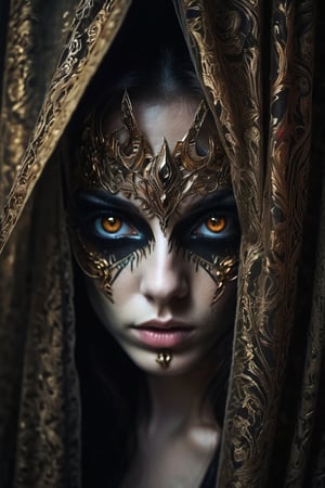 RAW photo, demon girl, beautiful eyes, macro shot, masterpiece, peeking from behind curtains, colorful details, award winning, high detailed, 8k, natural lighting, analog film, detailed skin, amazing composition, intricate details, subsurface scattering, velus hairs, amazing textures, filmic, chiaroscuro, soft light
,monster,futuristic alien
