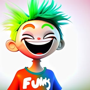 create 1 cartoon character , Smile : Give it funky and colorful hair to add a funny impression to the smile charakter, bacground white