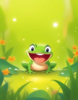 create 1 cartoon character , frog :  a funny impression to the smile charakter, 100% white background 