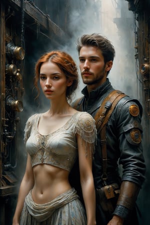 
 portrait of a 20-year-old girl and a 25-year-old man surrealism and fantasy with a distinct gothic undertone using traditional painting techniques to create highly detailed and darkly atmospheric scenes that encompass elements of mysticism and the macabre with an air of timelessness. dramatic lighting and elaborate textures bring depth and mood to the paintings and the subjects often appear otherworldly and ethereal with enigmatic expressions and an aura of mystery and decay , intricated lighting ,  close portrait detailed perfect faces, airy, dynamic pose ,   unusual, ,  modern. heartwarming, cozy,glittering  fairytale, fantasy , detailed  textures , artistic  dynamic pose,  tender, ,  atmospheric,  sharp focus, centered composition, complex background, soft haze, masterpiece. beautiful, tiny detailed,  dynamic pose, black and white tones, complex  background, insanelly detailled, volumetrics clouds, stardust, beautiful look, detailed hair, ultra focus,face ilumined,face detailed, 8k resolution, watercolor, razumov style. art by Razumov and Volegov, art by Carne Griffiths and Wadim Kashin rutkowski repin artstation hyperrealism painting concept art of detailed character design matte painting,4 k resolution blade runner, sharp focus, emitting diodes, smoke,artillery,sparks,racks,system unit,motherboard, by pascal blanche rutkowski repin artstation hyperrealism painting concept art of detailed character design matte painting, 4 k resolution , in the style of esao andrews,aesthetic portrait