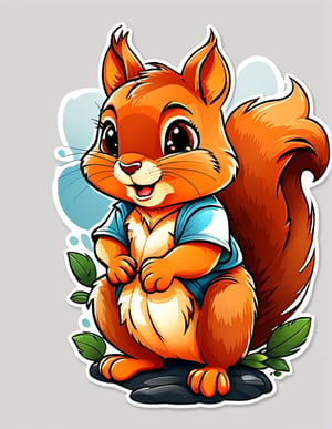 1 cartoon character ilustration, CUTE SQUIRREL :  a funny impression jump, there is no background image, the background is just pure white, simple background, solo, tattoo, tshirt design 