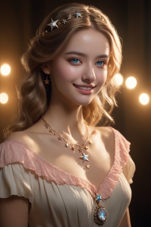 Superb Quality, Masterpiece, High Resolution, 1Girl, Blush, (Seductive Smile: 0.8), Star Pupil western girl, Hair Accessories, heavy bust, Necklace, Jewelry, Beauty, on_body, Tyndall Effect, Realistic, Shadow Room, Light Edge, Two-tone Lighting, (High Detail Skin: 1.2), 8K UHD, SLR, Soft Light, High Quality, Volume Lighting, Candid Photo, High Resolution, 4K, 8K, Background Blur, Real Person,Movie Still,photo r3al,greg rutkowski,FilmGirl