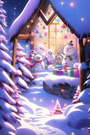 colorful holy night,white Christmas,extreamly delicate and beautiful,