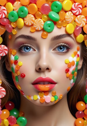 A woman's face made from candy, high resolution, 4k