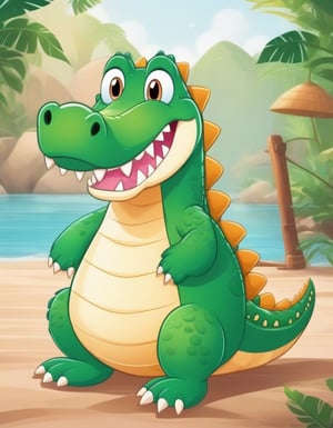1 cartoon character ilustration, cute crocodile :  a funny impression, there is no background image, the background is just pure white