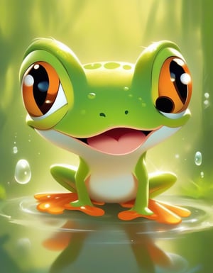 1 cartoon character ilustration, frog :  a funny impression, 100% white background 