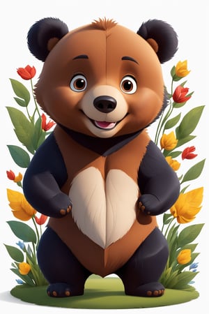 create 1 cartoon character ilustration , bear :  a funny impression to the smile charakter, bacground white