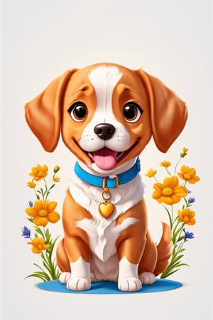 create 1 cartoon character , dog:  a funny impression to the smile charakter, bacground white