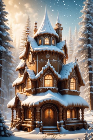 whimsical gingerbread house with snow decor in  a winter forest, carved, masterpiece, centered
, sf, intricate artwork masterpiece, ominous, matte painting movie poster, golden ratio, trending on cgsociety, intricate, epic, trending on artstation, by artgerm, h. r. giger and beksinski, highly detailed, vibrant, production cinematic character render, ultra high quality model