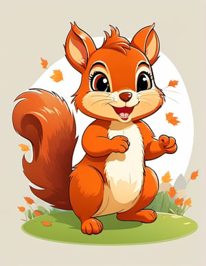 1 cartoon character ilustration, CUTE SQUIRREL:  a funny impression jump, there is no background image, the background is just pure white, blank background, solo, tshirt design , Pastel color, 2 color