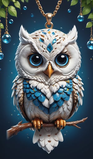 white owl, affectionate and bright blue eyes,textures 4k, hdr, intricate, highly detailed, sharp focus, cinematic visual, hyperdetailed,beautiful tiny hyperrealistic with eyes of different colors taking care of a necklace, Chibi, adorable and cute, logo design, cartoon, cinematic lighting effect, charming, 3D vector art, cute and quirky, fantasy art, bokeh, hand drawn,  digital painting, soft lighting, isometric style, 4K resolution, photorealistic rendering, highly detailed cleaning, vector image, photorealistic masterpiece, professional photography, simple space scenery, plain white background, isometric, vibrant vector, (3d, cute, chibi style), ((perfect high detailed image))