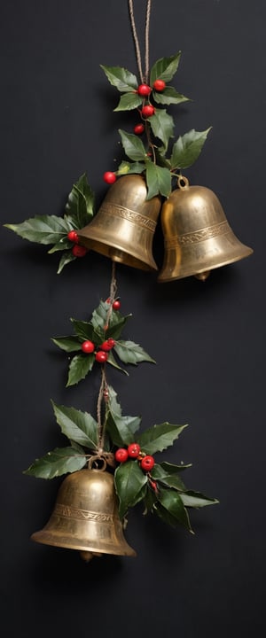 Vintage Christmas bells on a black background