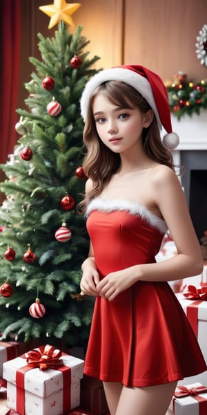 #christmas.
(christmas environment, christmas tree, gift boxes):1.3,
candy sfw, young woman,photo r3al, realistic photo,
(small breast):2.0,