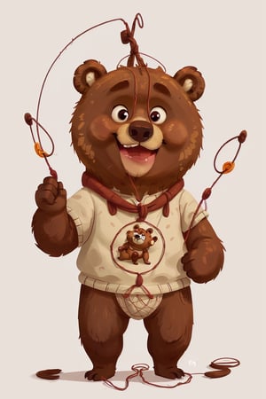 create 1 cartoon character, ilustration file , bear :  a funny impression  charakter, (100% white background) 
