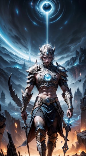 a high quality professional photo of the spirit of the age, a warrior on the edge of time, standing tall in a fantastical landscape. The warrior, adorned in intricate armor and wielding a powerful weapon, exudes an aura of strength and determination. The surrealistic setting is filled with vibrant colors and ethereal lighting, creating a mesmerizing atmosphere that transports viewers to another realm. With high detail and HDR technology, every intricate detail of the warrior's armor and the surrounding environment is captured in stunning clarity. The image is rendered in 8K resolution, allowing for an immersive viewing experience on high-resolution screens. This surrealistic masterpiece pushes the boundaries of reality, blending fantasy and reality in a mesmerizing way. With its detailed textures, vibrant colors, and surreal setting, this image is truly a visual feast for the eyes. Invite viewers to embark on a journey through time and space with this impressive artwork.,thundermagic,Circle, ,realhands