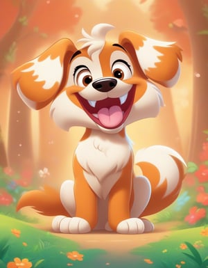 create 1 cartoon character , dog:  a funny impression to the smile charakter, bacground white