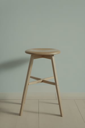 (best quality, high resolution, ultra high resolution, masterpiece, realistic, extremely detailed photography, 8K wallpaper, intricate details, film grains), high definition photorealistic photography of a Stool design concept, Completely made of wood with a Scandinavian style, rounded corners, fine carpentry and pastel colors. A photographic scene designed with advanced photography parameters, CGI and VFX, in high definition, guaranteeing impeccable execution and a high level of image complexity.
