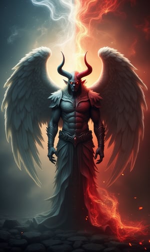 Create an angel and a devil in one body angel wings and demon