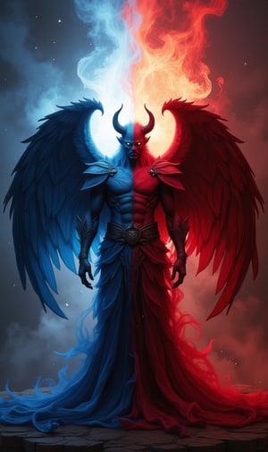 Create an angel and a devil in one body angel wings and demon