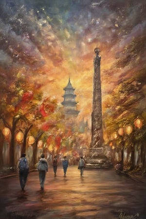 A majestic masterpiece depicting the vibrant streets of Hanoi on National Independence Day. The warm glow of lanterns and twinkling lights illuminate the scene, as crimson flags wave proudly in the foreground. In the distance, the imposing One Pillar Pagoda stands tall, its ancient stones bathed in a soft, golden light. The air is filled with the sounds of laughter and celebration, as locals and tourists alike come together to commemorate this momentous occasion.,Enhanced all,luxury style