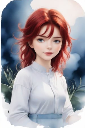 mixed color watercolor, drawing, (deliberately beautiful),Cartoon,redhead,Elite beauty,Supreme,Conan