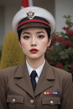 a portrait in soviet union style of a North Korean girl who is a military general in the Juche army,Golden Ratio Portrait,Enhanced all