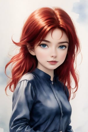 mixed color watercolor, drawing, (deliberately beautiful),Cartoon,redhead,Elite beauty,Supreme,Conan