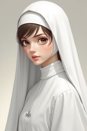 A drawing style girl in monastery, white head-cloths and veils. (masterpiece, top quality, best quality, official art, beautiful and aesthetic:1.2), (1girl:1.4), portrait, extreme detailed, highest detailed,