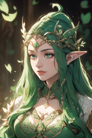 A beauty of grace, celtic goddess style, st.patricks day theme,sle, masterpiece, detailed background,mksks style,1 girl,3va,elf_crown