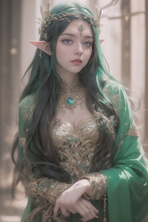 A beauty of grace, celtic goddess style, st.patricks day theme,sle, masterpiece, detailed background,mksks style,1 girl,3va,elf_crown