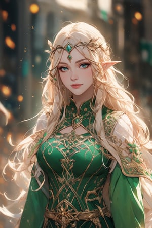 A beauty of grace, celtic goddess style, st.patricks day theme,sle, masterpiece, detailed background,mksks style,1 girl,3va,elf_crown